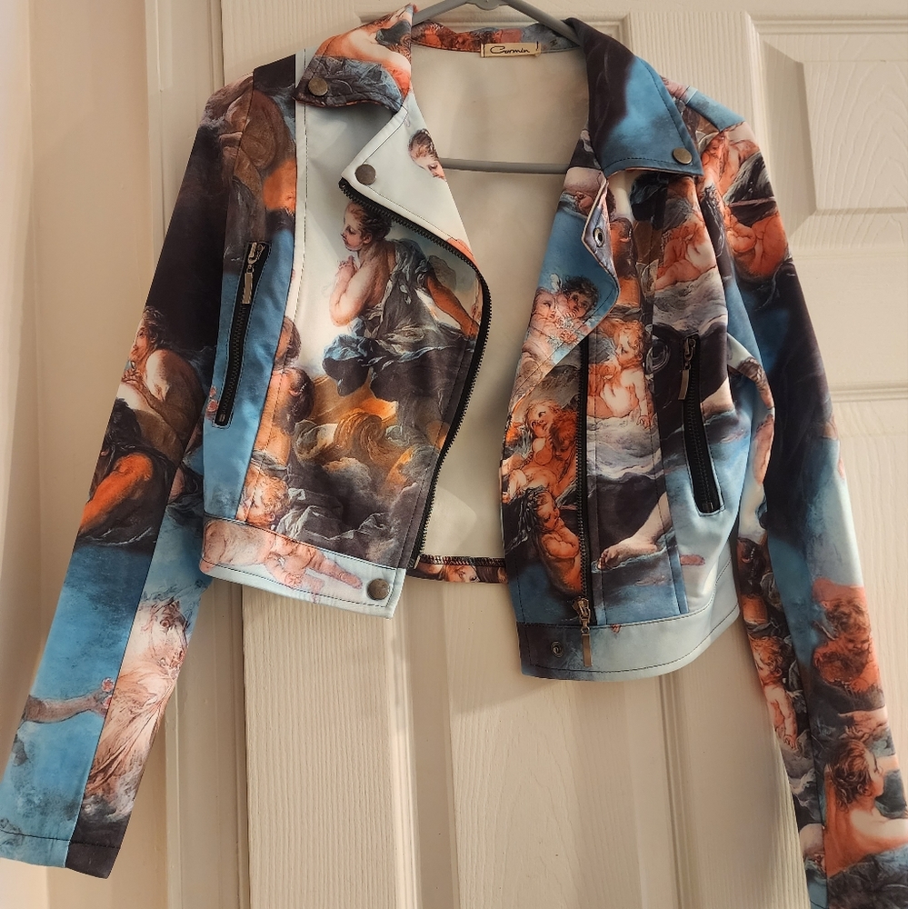 Angel cropped motorcycle jacket
